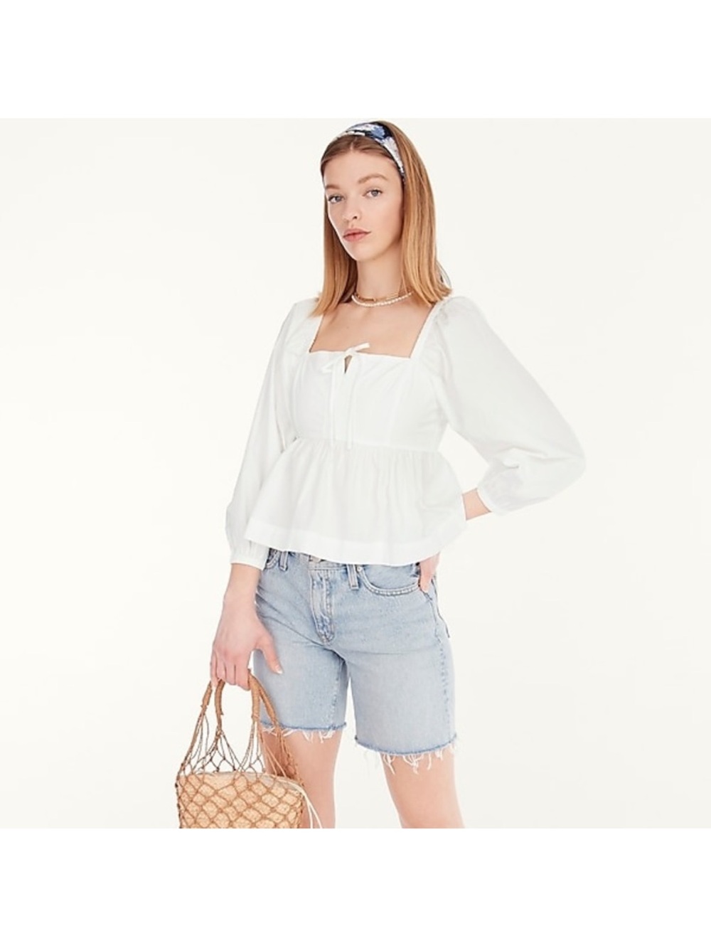 J. Crew Square-neck Cotton Poplin Top White Size 18